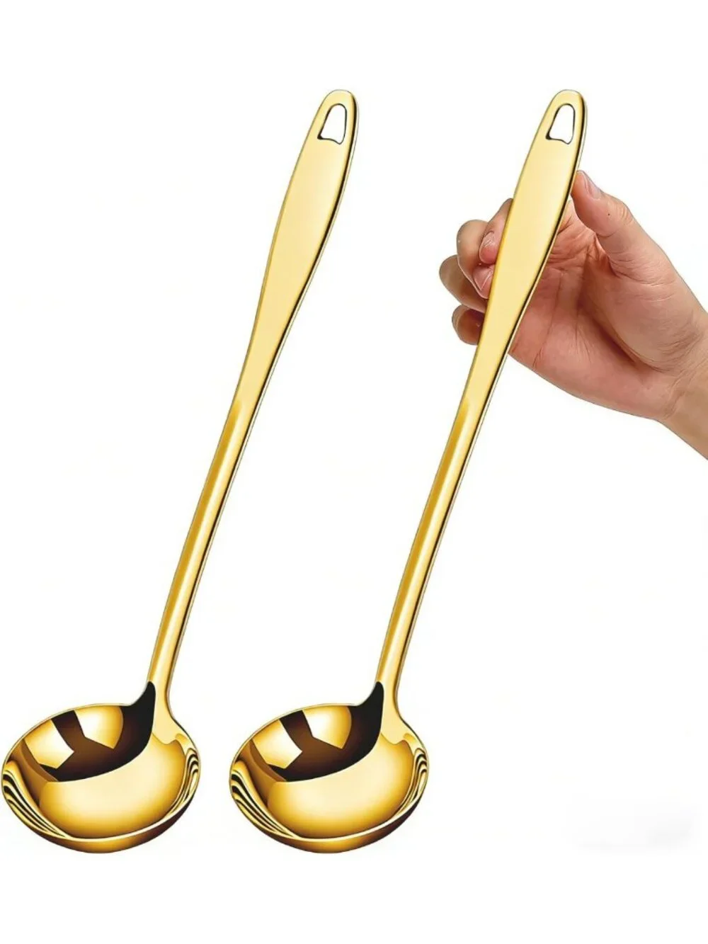 Set of 2 Stainless Steel Soup Ladles - Long Handle Serving Spoon for Cooking