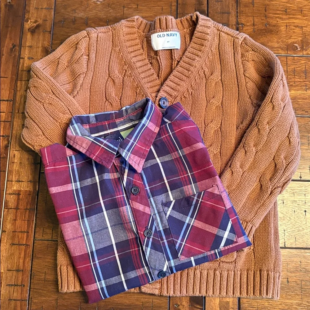 Mick/Mack Plaid Shirt & Old Navy Cardigan Bundle - Boys 4T