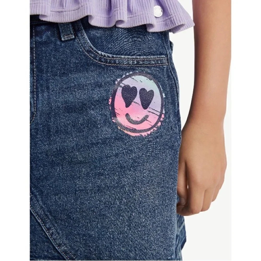 Justice Girls High Rise Icon Destructed Denim Skirt, Size XL 16/18