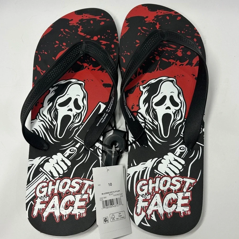 Ghost Face Scream Horror Movie Flip Flops Mens Size 9/10 Black Red New