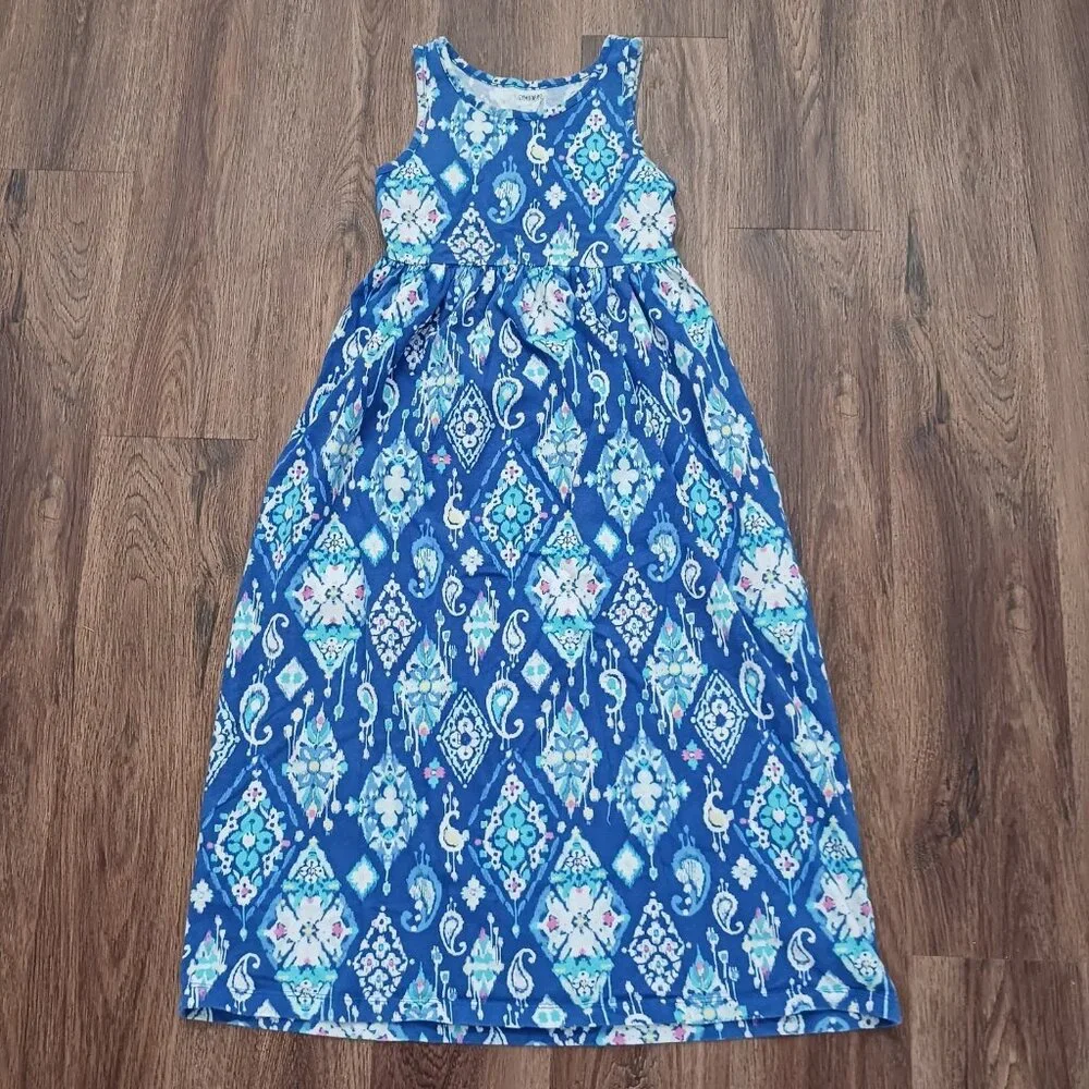 Gymboree‎ Size S TRUE BLUE SUMMER Dress Maxi Pattern Ikat Comfy Cotton Girls