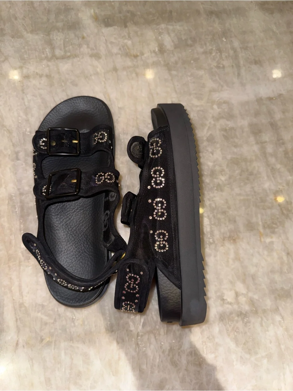 Authentic Gucci GG Crystal Mesh Platform Sandals Black Size 39 / US 9