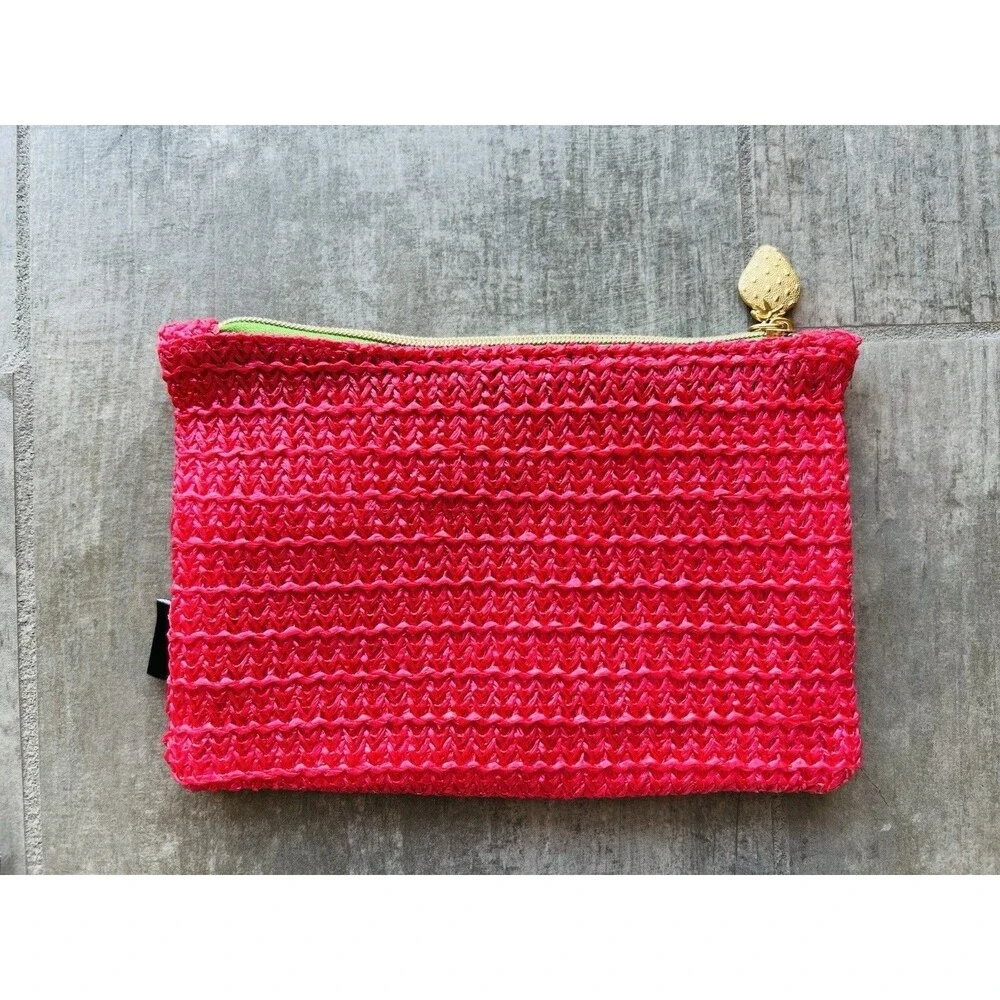 Straw Zip Makeup Bag Travel Pouch Wallet Pencil Case Clutch Organizer Strawberry