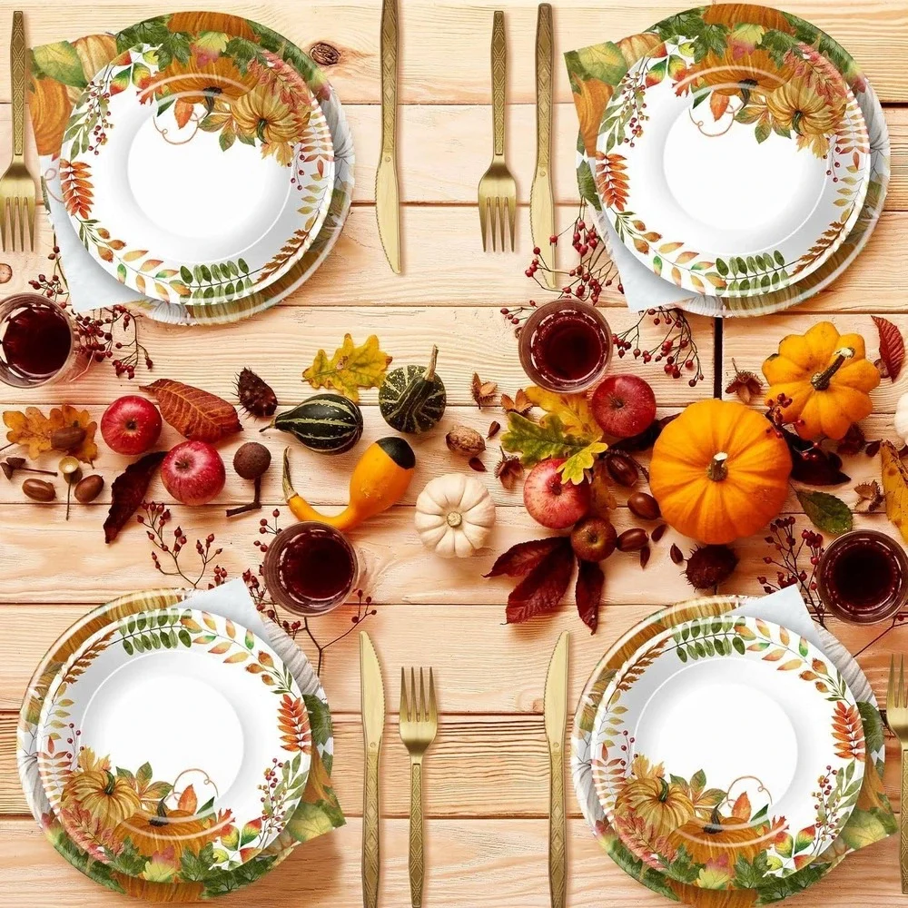 Thanksgiving Party Decorations Tableware, Fall Autumn Leaves Pumpkin Theme Thank