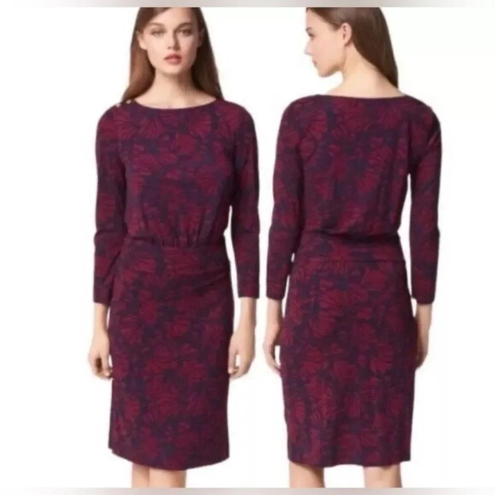 NWT TORY BURCH ETTA DRESS TORY NAVY AZOLLA COMBO A/988 Floral Print LS‎ SMALL