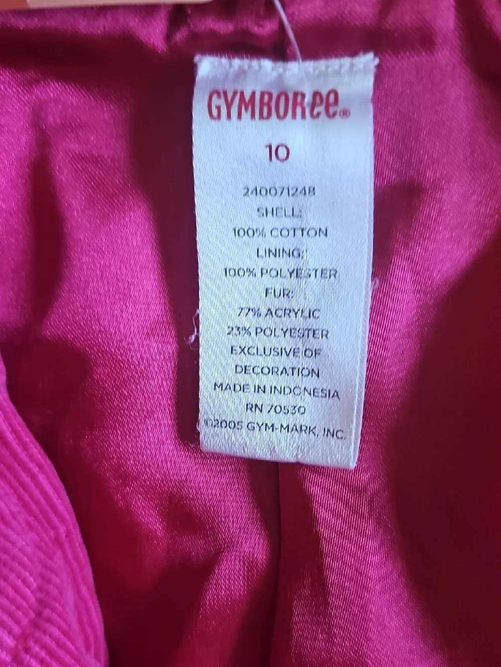 Gymboree Bright Fuchsia Pink Hooded Corduroy Coat Mid Girls Size 10 Vintage