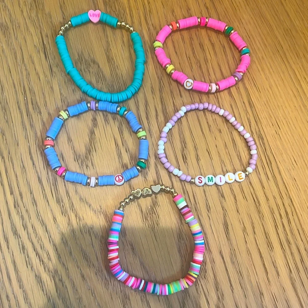 Cheerful set of brightly‎ colored beaded elastic friendship bracelets