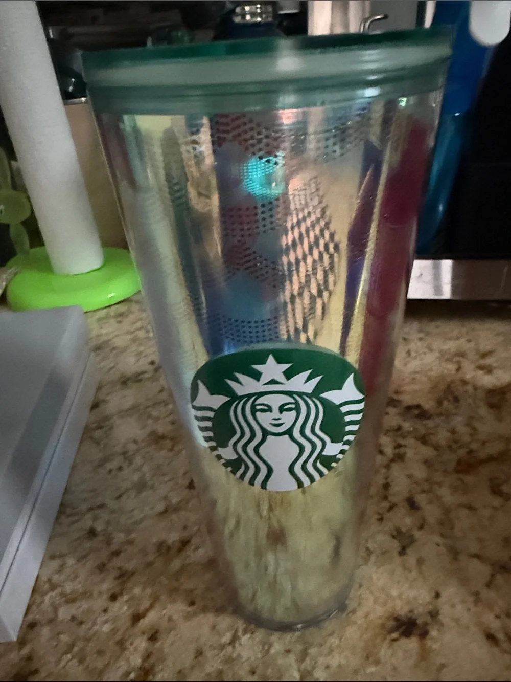 Starbucks Iridescent Tumbler with Green Logo and Lid