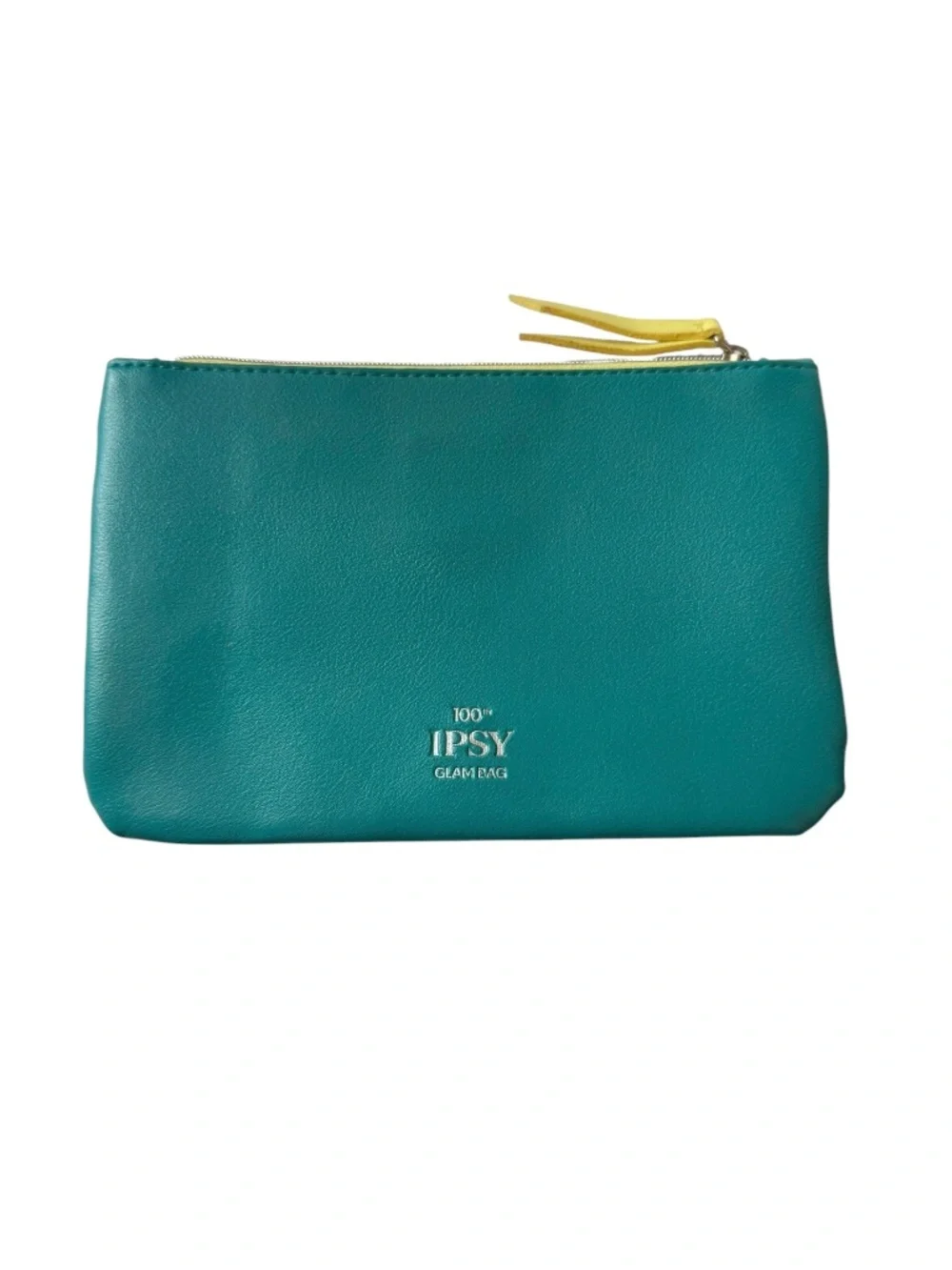 🤑 5/$25 ipsy glam bag Teal Studded Zip Cosmetic Pouch with Yellow Pull Tab