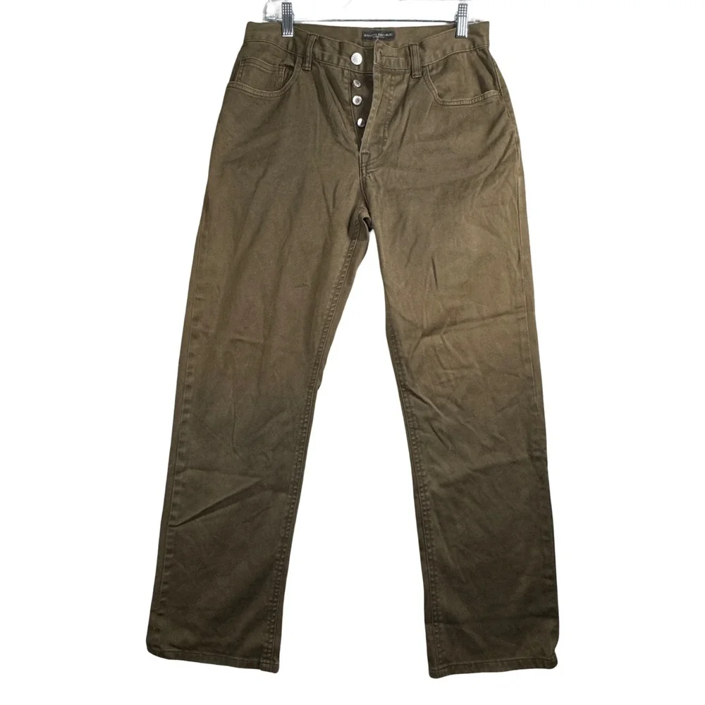 Banana Republic Stretch Pants‎ Mens 31R Khaki Brown Button Fly Y2K Casual
