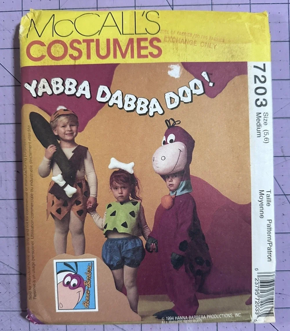 UNCUT McCalls 7203 Sewing Pattern Flintstones Childrens Costume Size 5-6