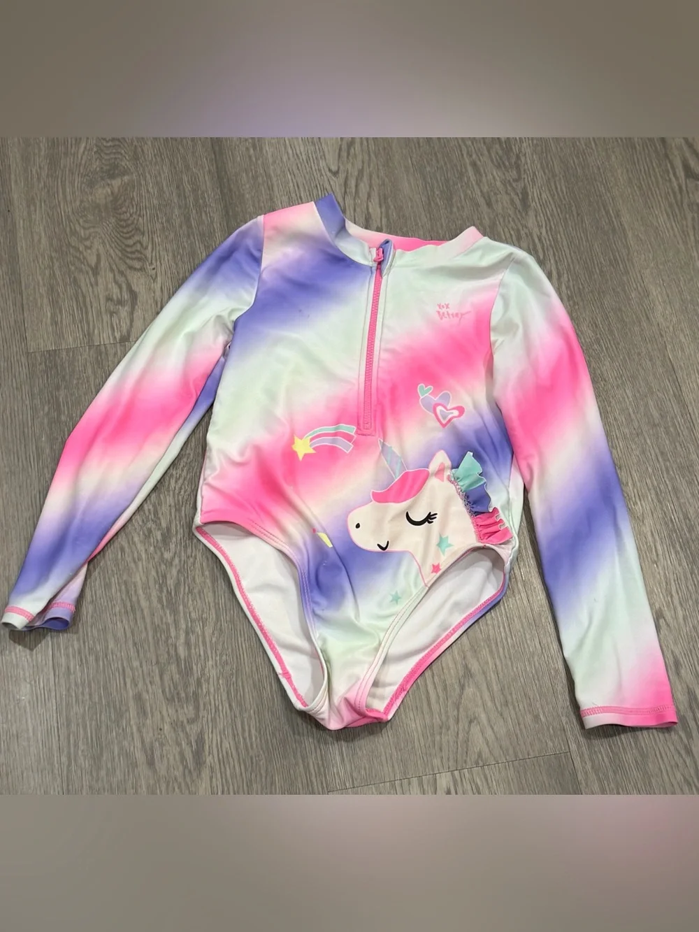 Betsey Johnson Little Girls 6 1 Pc Rash Guard Bodysuit Swimsuit L/S Unicorn UV