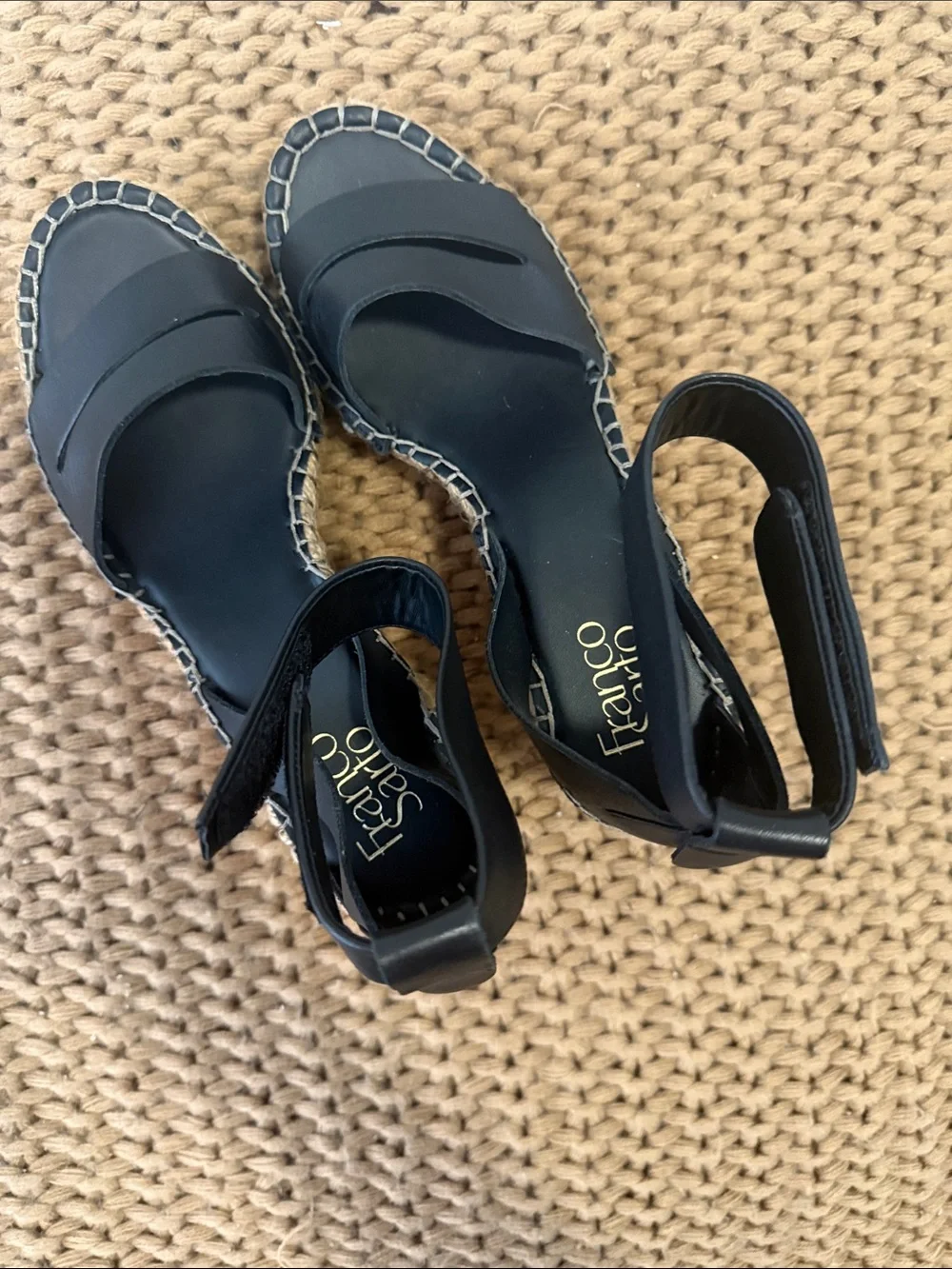 Franco Sarto Black Espadrille Wedge Sandals with Ankle Strap