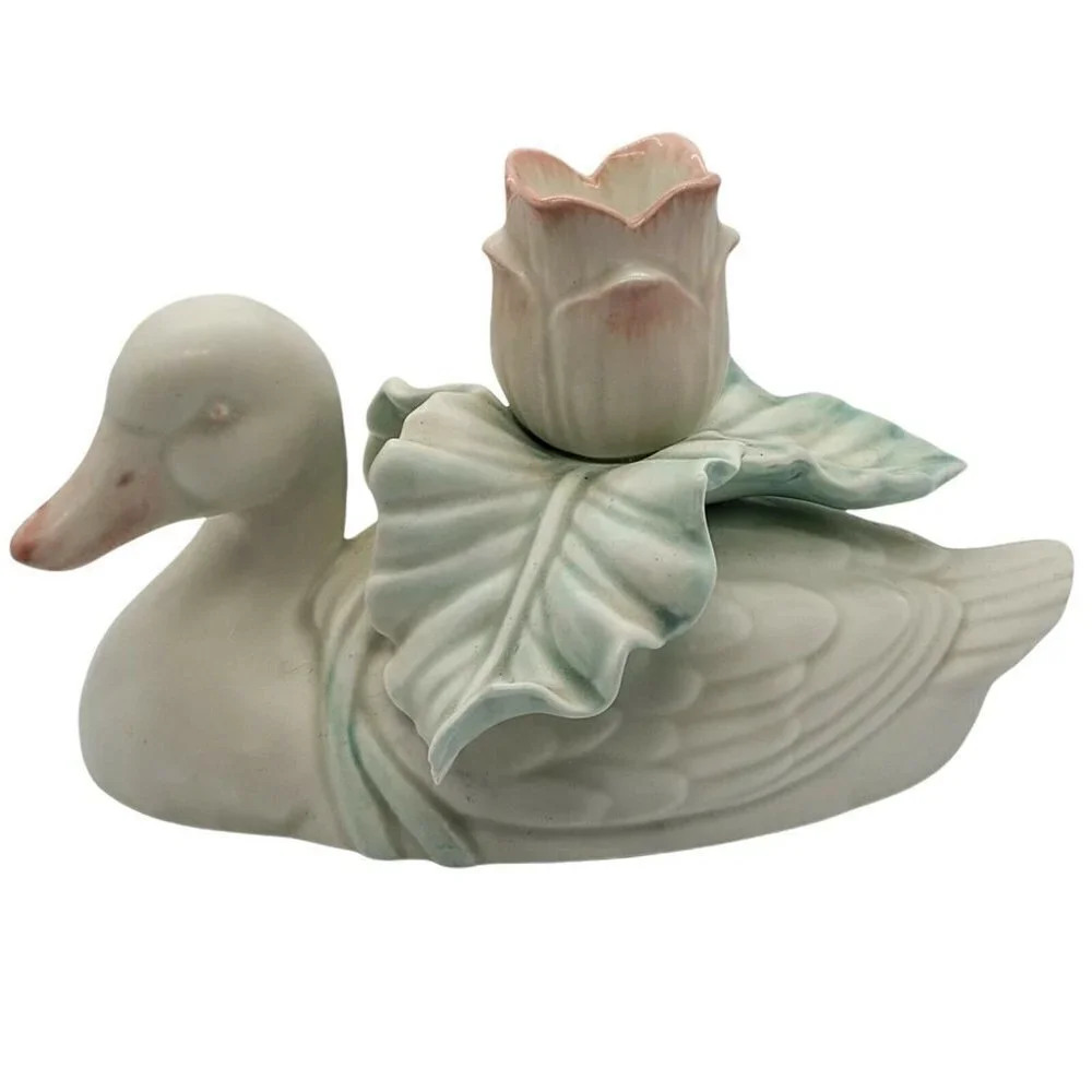 Vintage Fitz & Floyd Satin Glazed Duck Taper Candleholder Pastel Country Decor