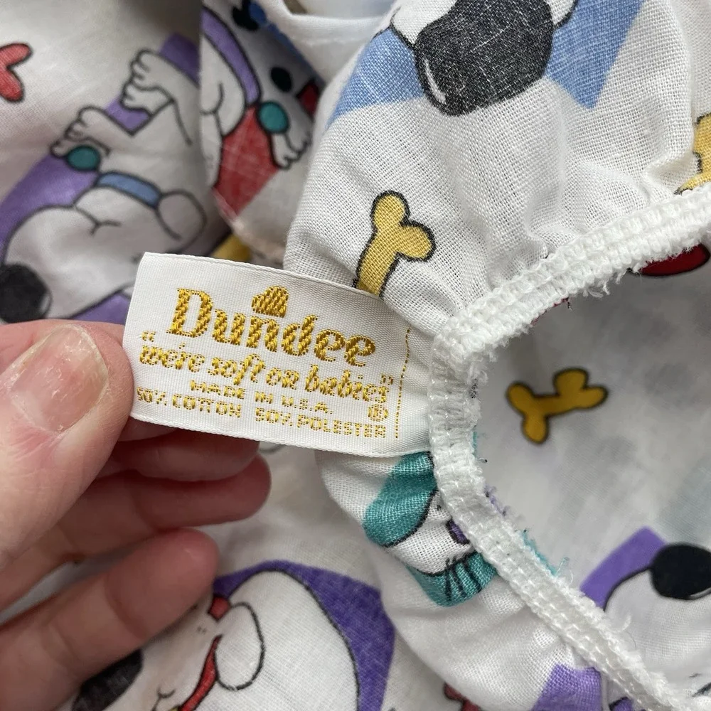 2- Vintage Dundee Baby Blanket Crib  Cartoon Dogs &‎ Cats Print Cotton Blend