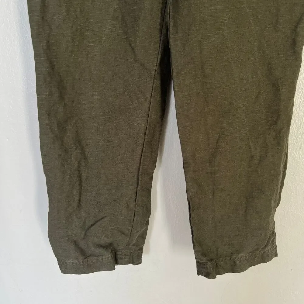 Wilfred Aritzia Effortless Pants Women's 4 Green Crop High Rise Wide Leg Linen