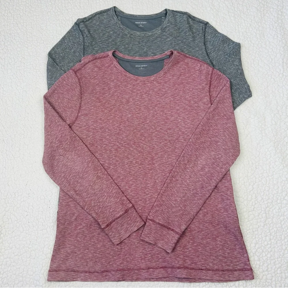 Banana Republic Thermal Shirt Men's XL Heather Gray Red Set of 2 Long Sleeve