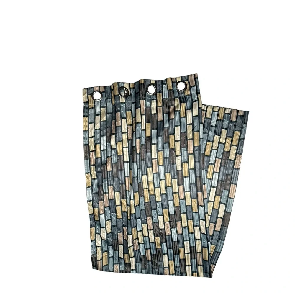 Single Geometric Print Curtain Panel 84 Long Green Blue Brown Grommets Heavy