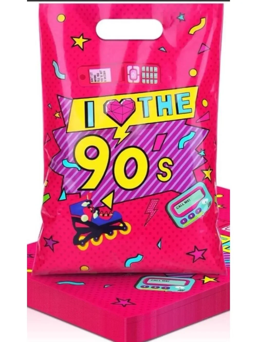 I Love The 90s Party Favor Loot Bags Plastic Treat Bags 100pc Retro Theme Fun