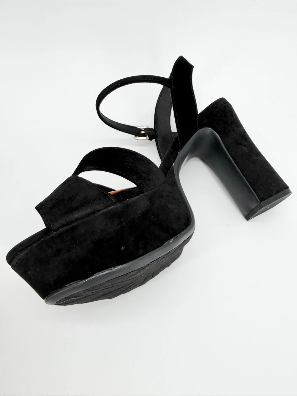 Chinese Laundry Daydreamer Velvet Platform Block Heel Sandals Black 10 NEW