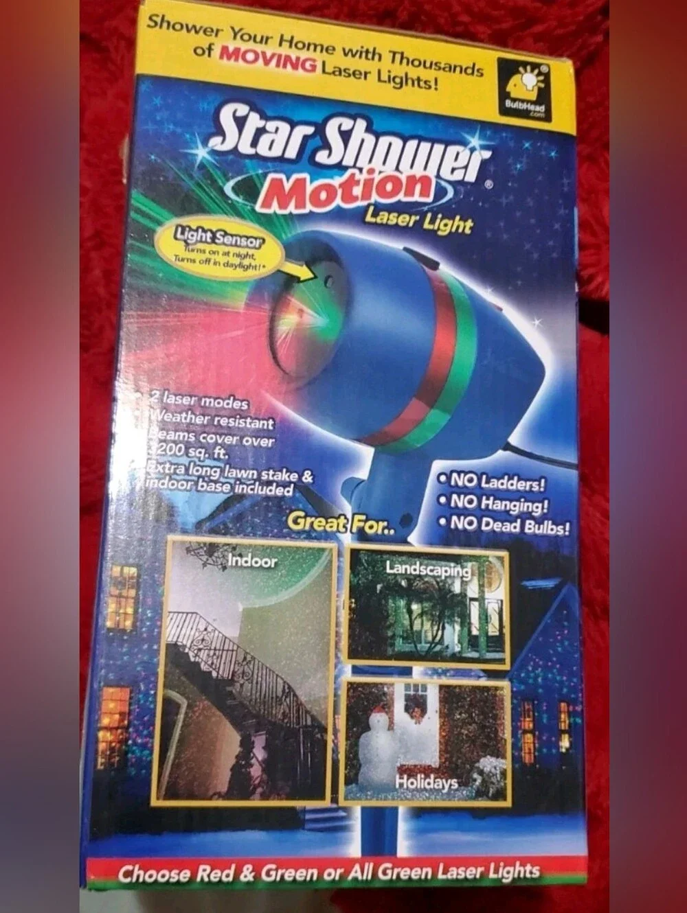 Star Show Motion Laser Light - Red & Green Colors. For Indoors Or Outdoors.