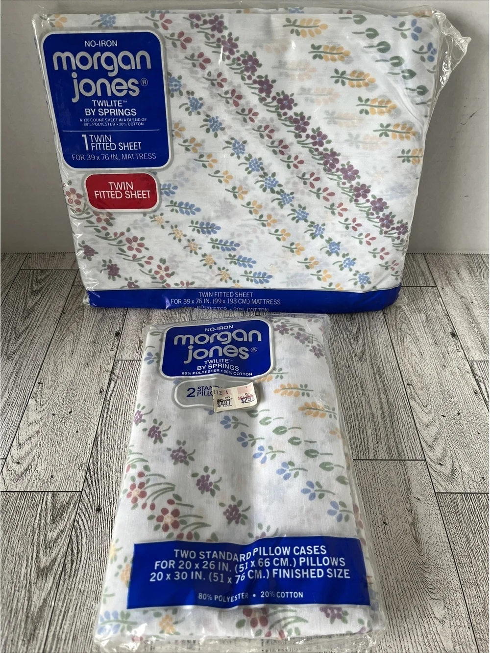Vtg NEW Morgan Jones N0-IRON TWIN Fitted Sheet + 2 Pillow Cases USA Country Grdn