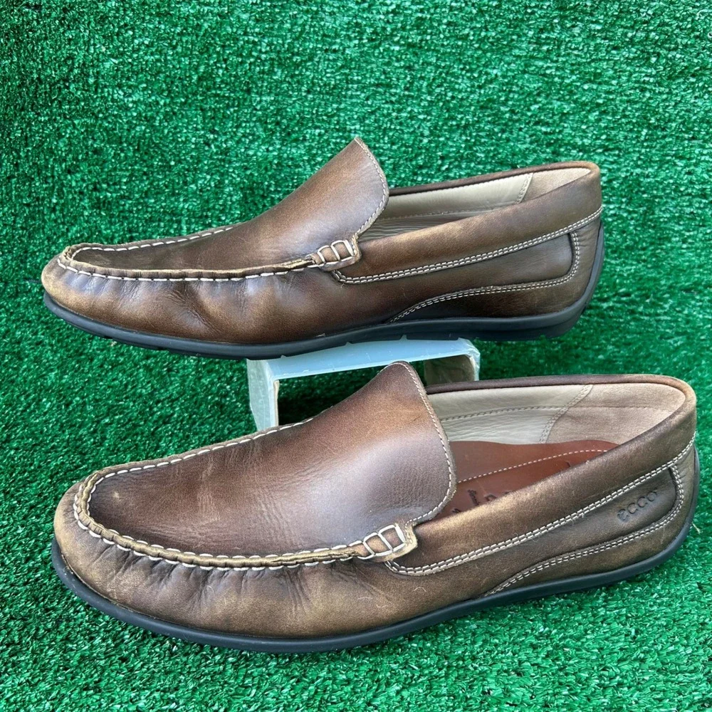 ECCO Mens Brown Leather Moc‎ Toe Slip On Loafers Shoes 571004 Size 46