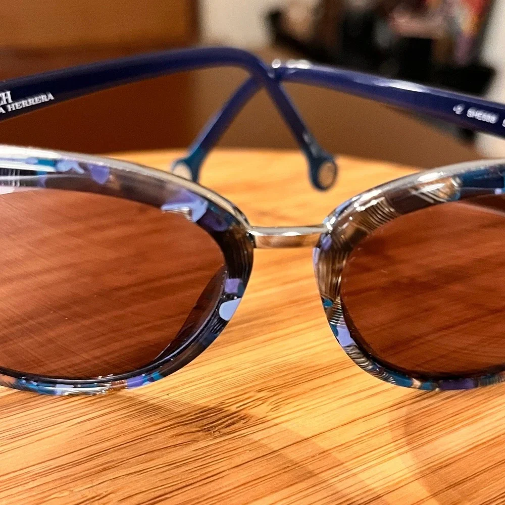 Carolina Herrera SHE688 Blue Marbled Cat Eye Sunglasses Frames Only