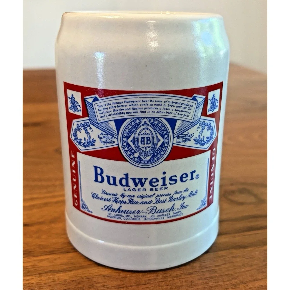 Vintage Budweiser Lager Beer Stoneware Mug with Handle Ceramarte Brazil