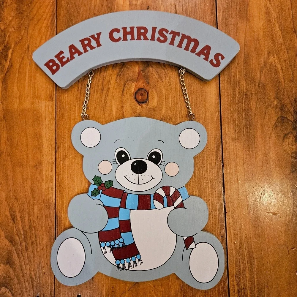 Vintage House of Lloyd Beary Christmas Greeting‎ Wooden Wall Hanging Bear w/ Box