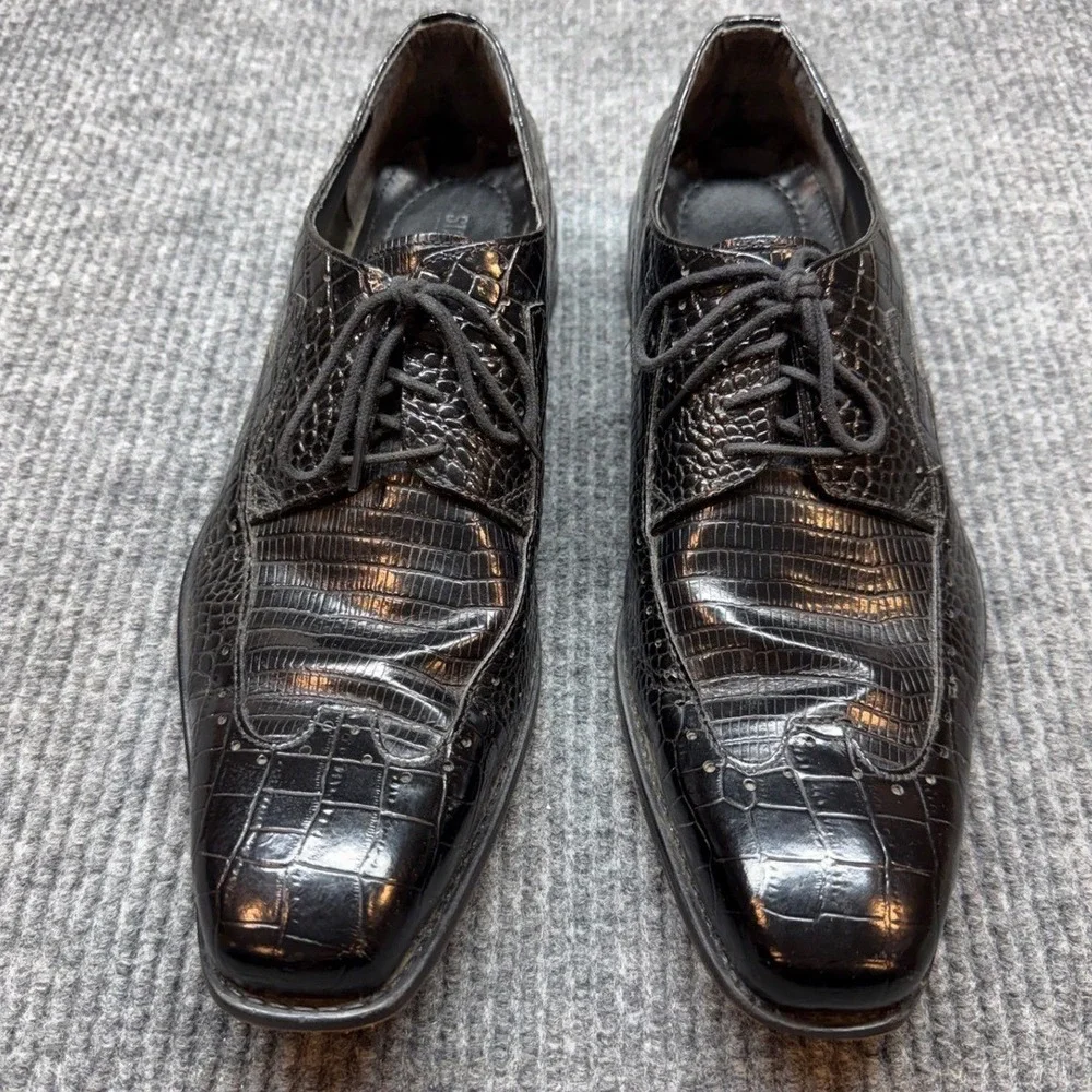 Stacy‎ Adams Croc Lizard Embossed Dress Shoes Mens 11.5 Black Leather Oxford