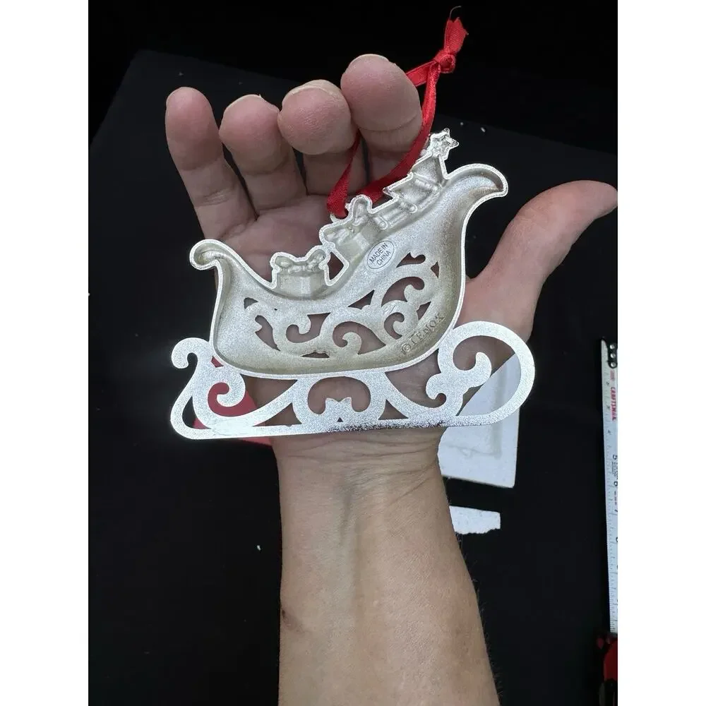 Lenox Sparkle And Scroll SILVERPLATED JEWELED Santa’s Sled Ornament MIB -S1T