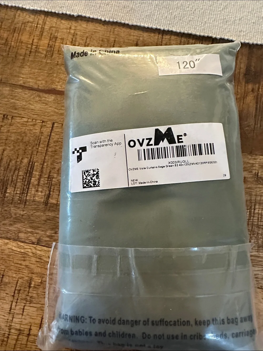 OVZME Sage Green Sheer Curtain Panel - 120