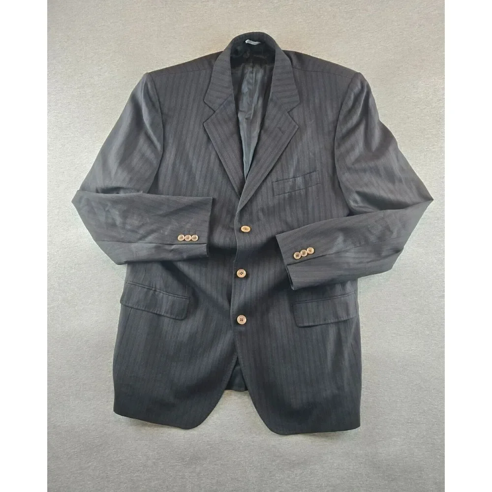 Dolce Gabbana Mens Striped Wool‎ Blazer Jacket Black Large 42R - Made In Italy