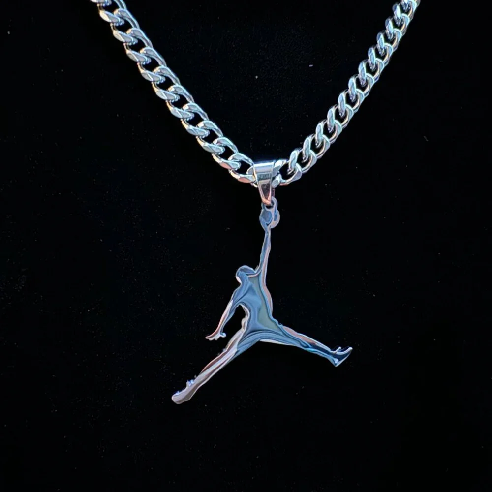 Silver Jumpman-Style Pendant Chain Necklace - Men's Accessories