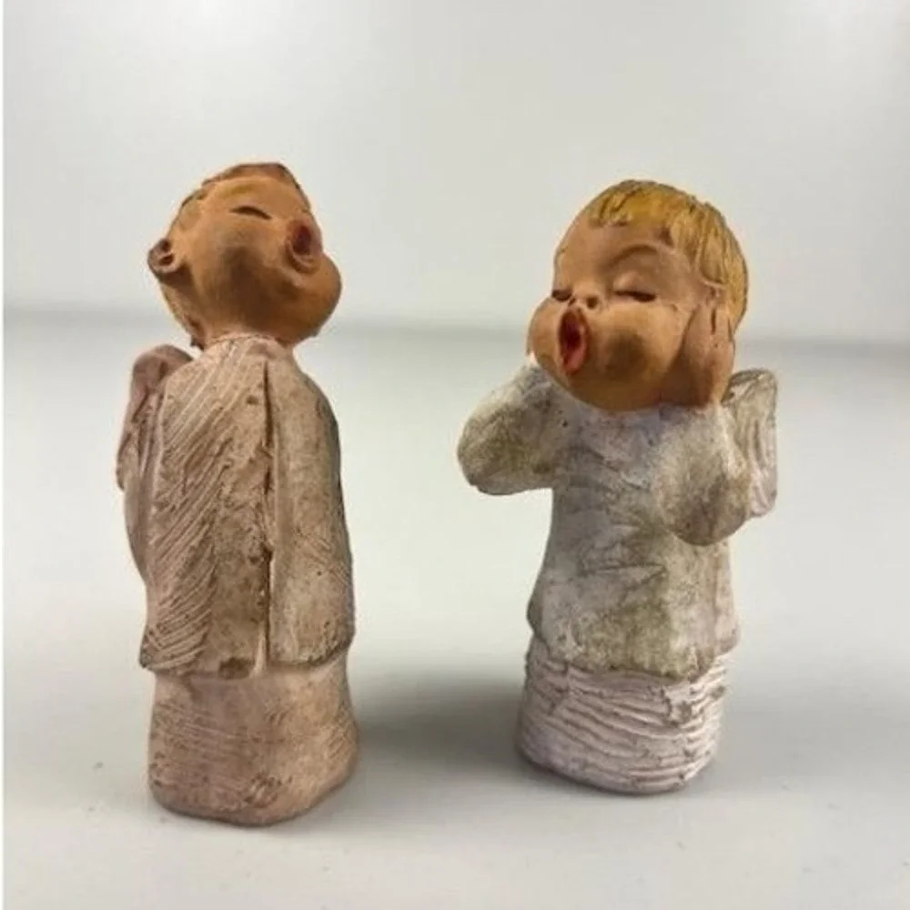 Vtg Jullar Terracotta Choir Boy Angels Cherub Figurines Set of 2 Spain‎ 1970's