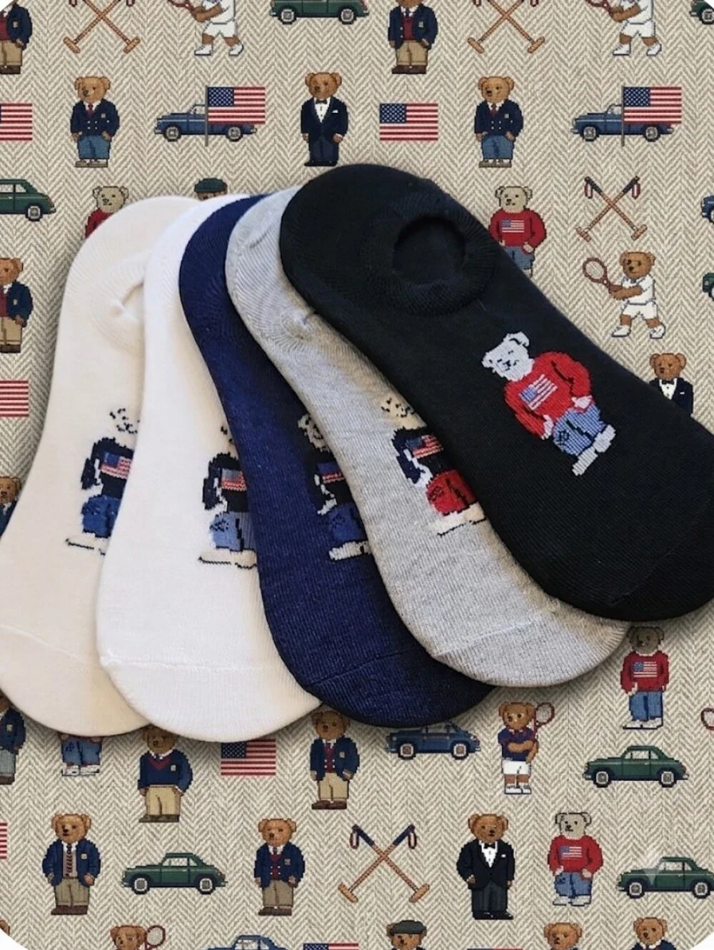 Patriotic Bear No-show Socks 5 Pack
