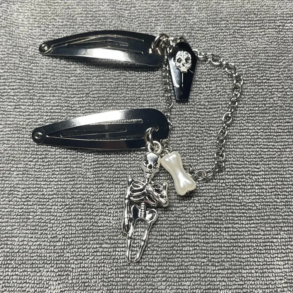 Goth Skeleton Chain Hair Clips Y2K Grunge Alt Hair Accessories