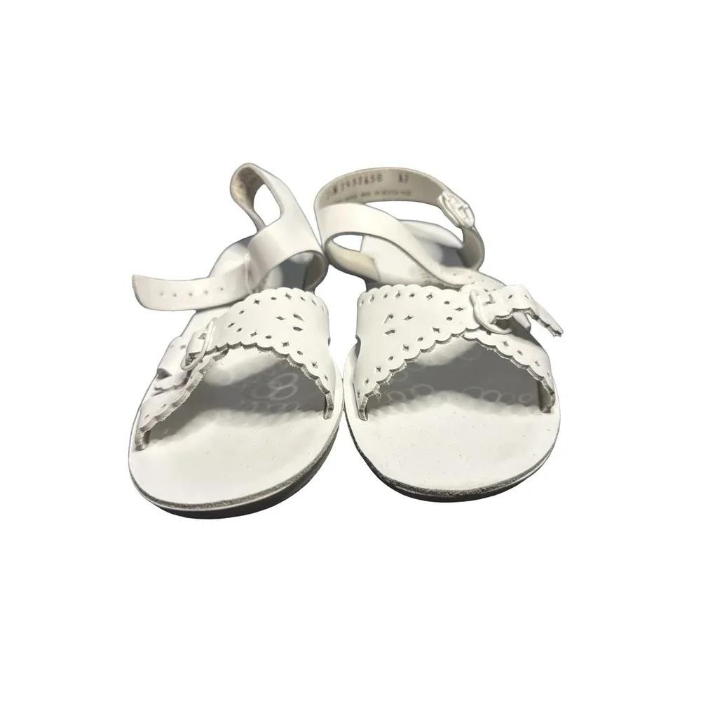 Vintage Stride Rite Sandals White Leather Scallop edges girls size‎ 2.5 M NEW