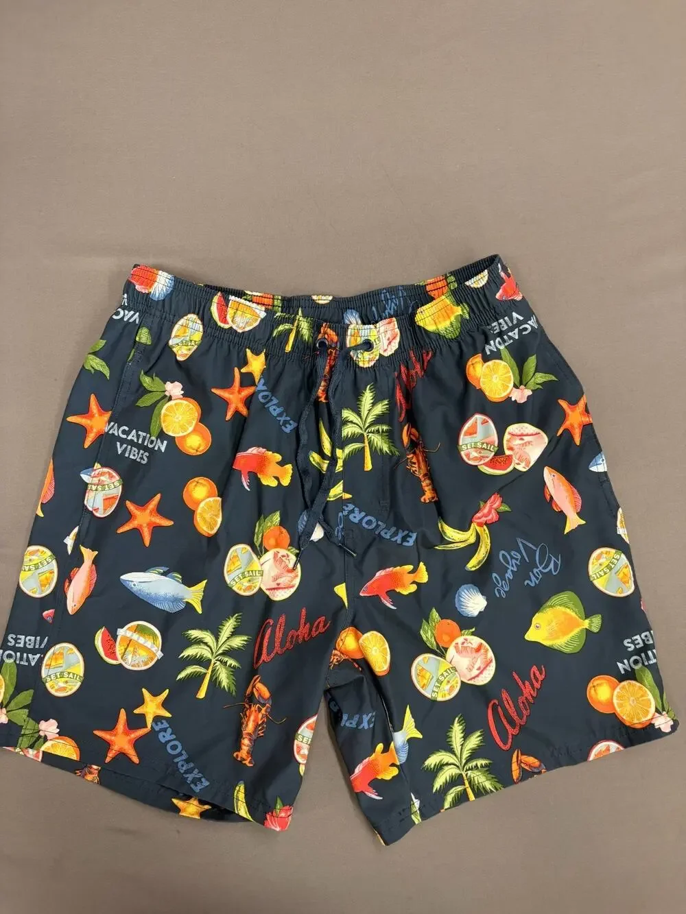 MENS OLD NAVY SWIM TRUNKS Shorts Draw String lined Medium BLUE Vacation Vibes
