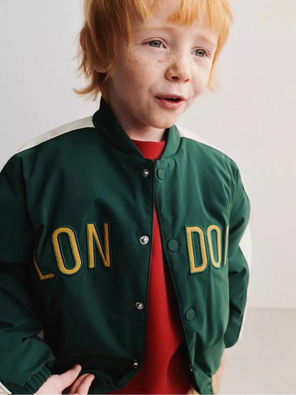 Zara Green 'LONDON' Bomber Jacket with Cream Stripes