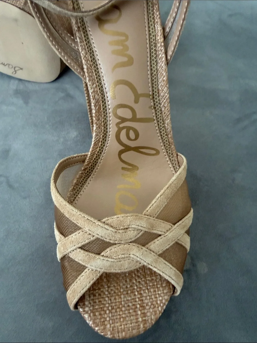 Sam Edelman Neutral Beige Woven Platform Sandals