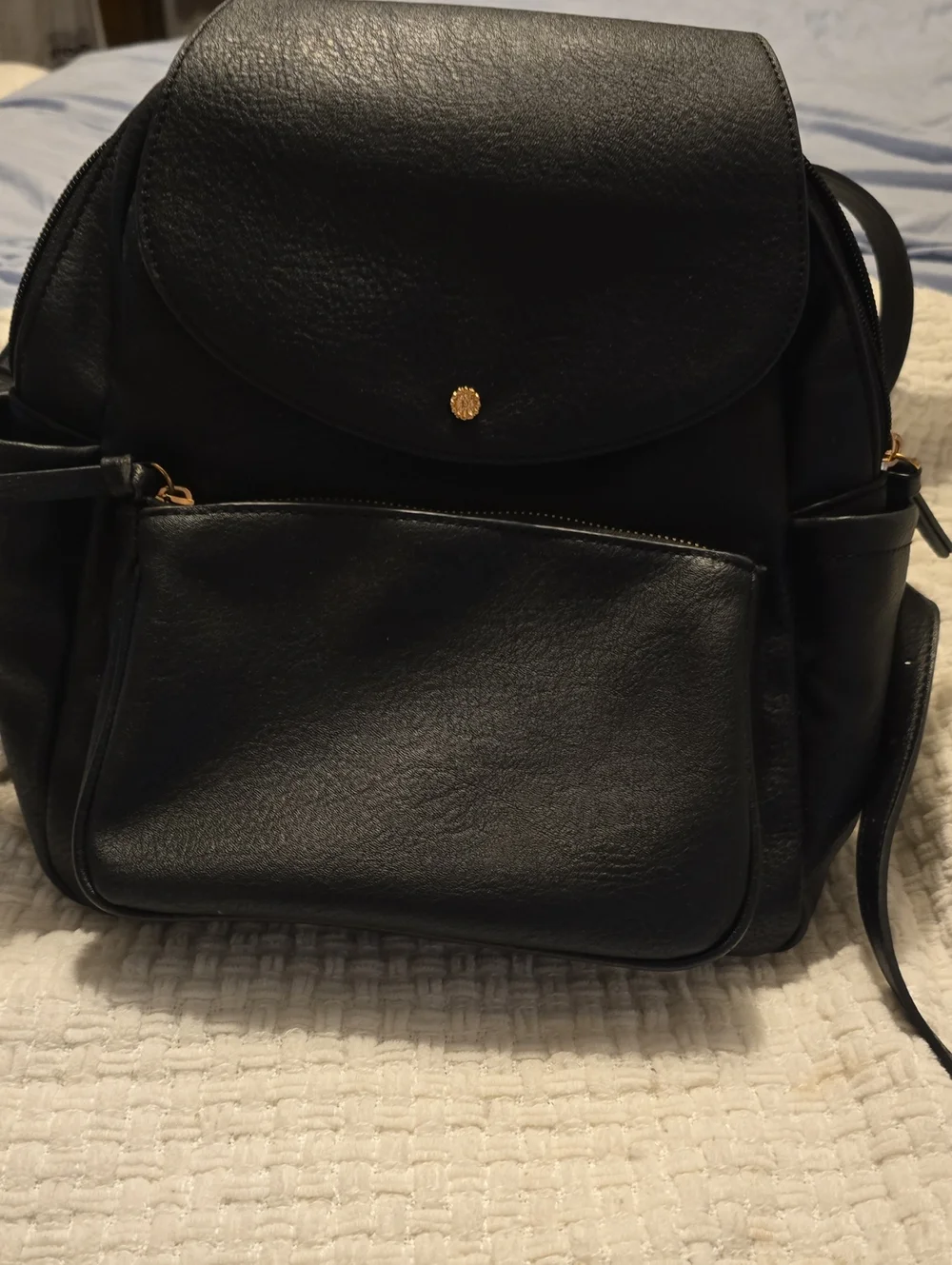LC Lauren Conrad Black Faux Leather Backpack with Gold Accent