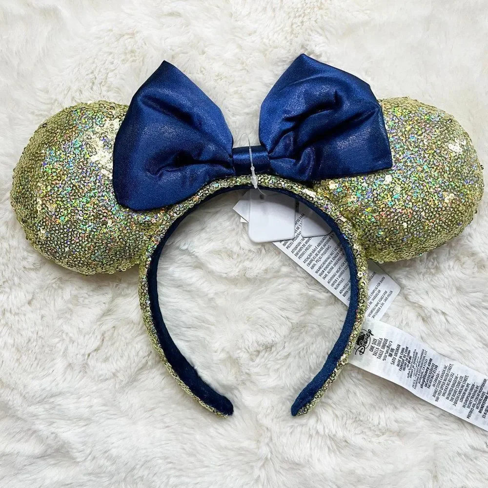 Disney Parks 50th Anniversary Gold‎ Sequin With EARidescent Minnie Ears Headband