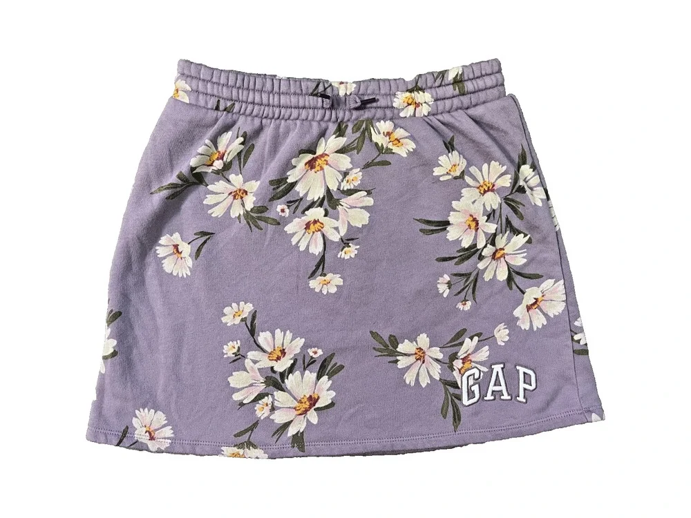 GAP Kids Girls Size XXL (12-16) Purple Floral Skort Drawstrings Embroidered Logo