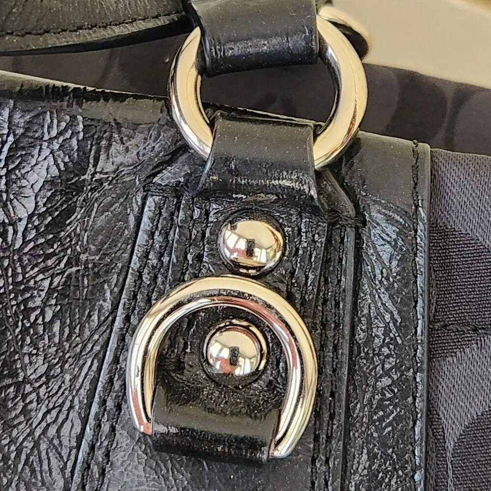 Like New Coach Ashley Black & Gray Handbag Satchal Tote Bag Purse