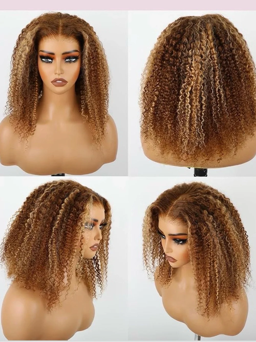 Curly Shoulder-Length human Wig in Honey Brown