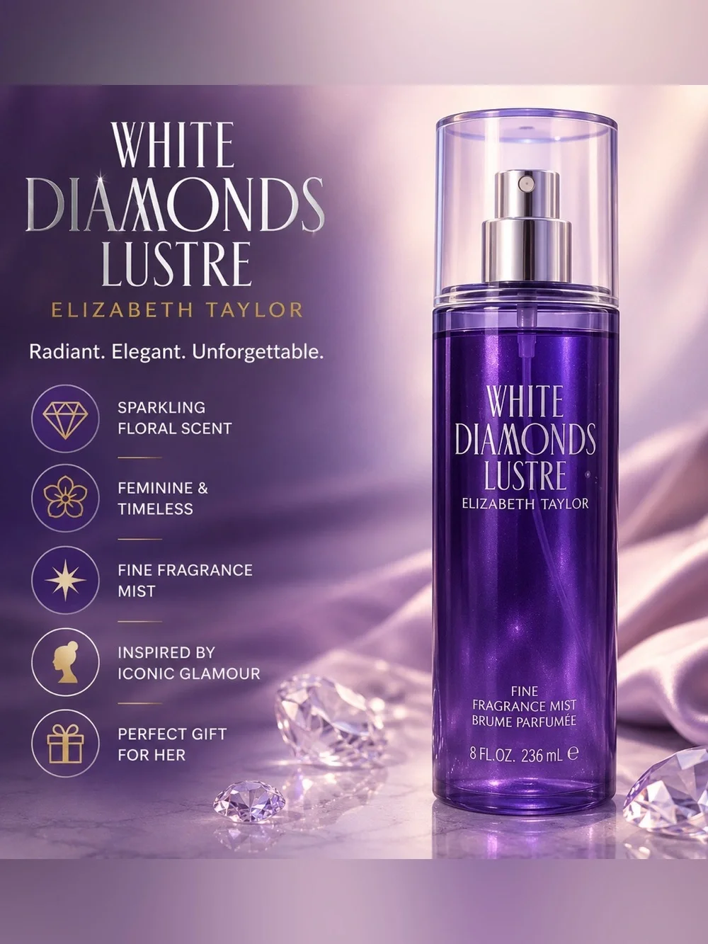 Elizabeth Taylor White Diamonds Lustre Fine Fragrance Mist - floral fragrance