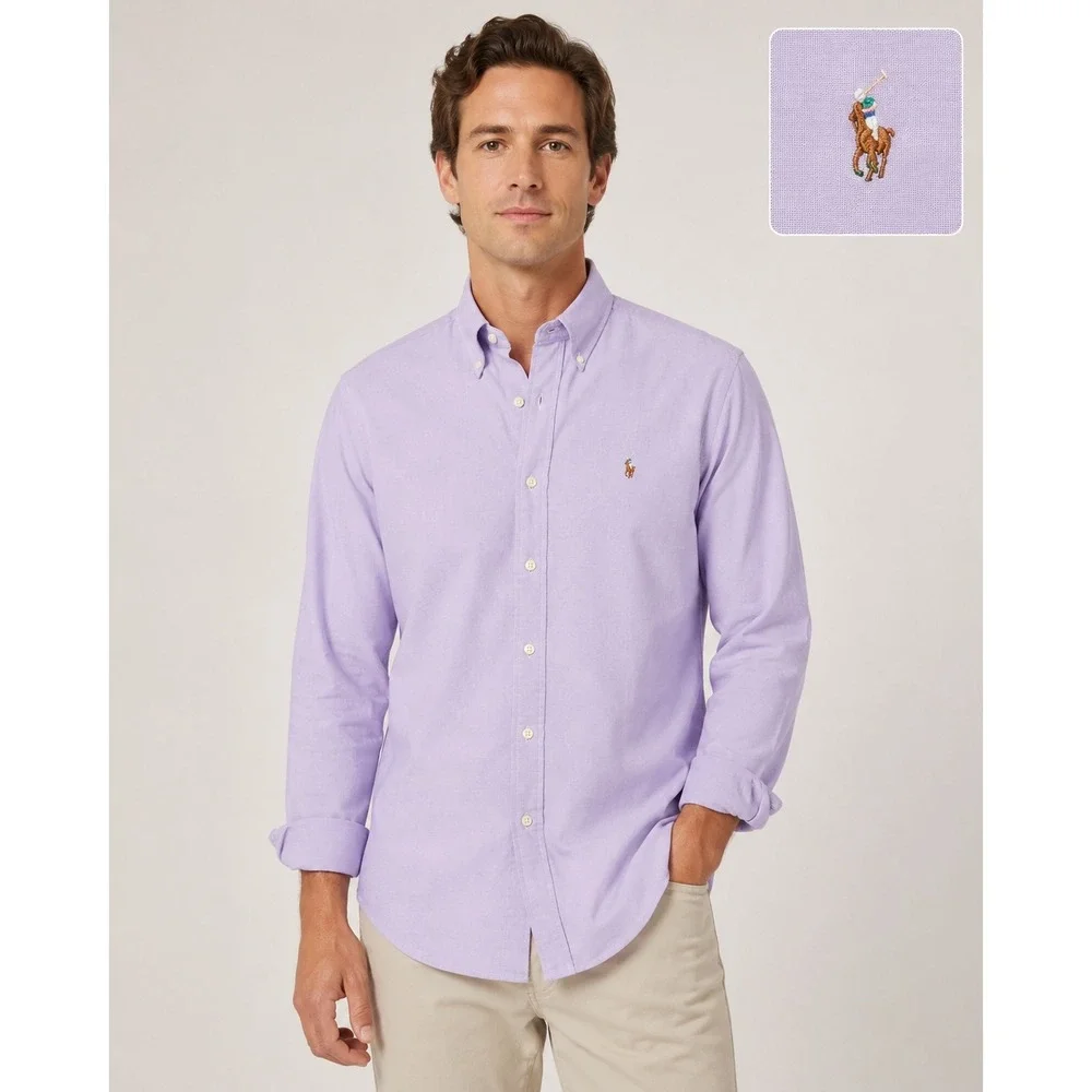 Polo Ralph Lauren Mens Lavender Yarmouth 16 34/35 Oxford Shirt Long Sleeve Flesh
