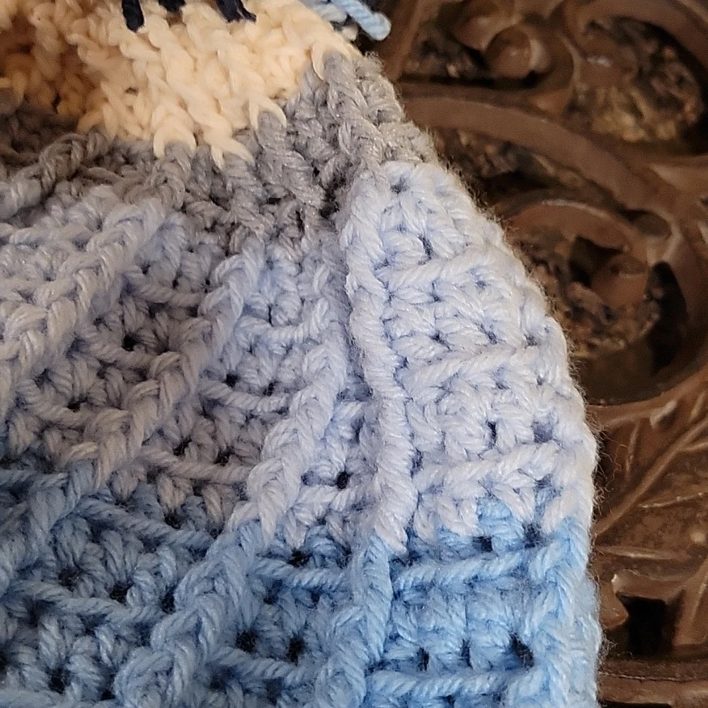 Handmade pom-pom hat beanie with fleece lining at ears crochet